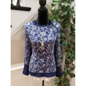 Max Jeans Women's Blue Floral Rayon Crew Neck Long Sleeve Sweater Size X-Small